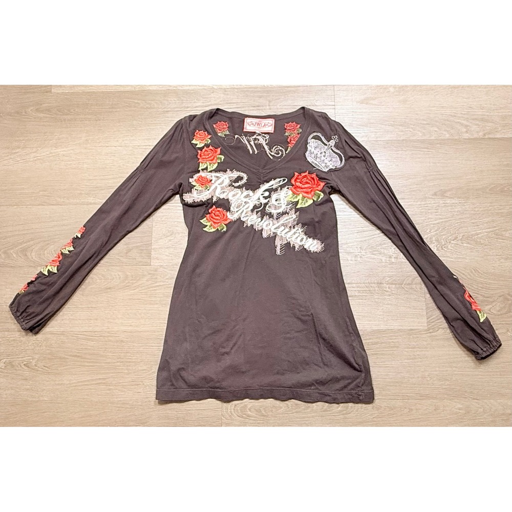 Johnny Was JWLA Rare "Peace Revolution" Rose Embroidered Y2K Whimsygoth Top M - Picture 2 of 6